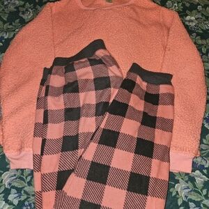 SO Peach and Black Checkered Womens Pajama Set